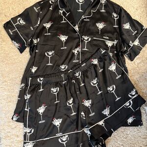 Victoria's Secret Black Satin Martini Cocktail Pajama Set XL